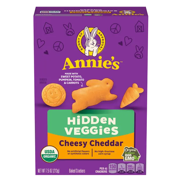 Organic Cheesy Cheddar Bunny Baked Crackers with Hidden Veggies