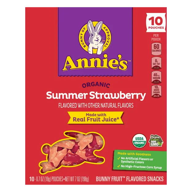 Organic Strawberry Bunny Fruit Flavored Snacks - 10 ct