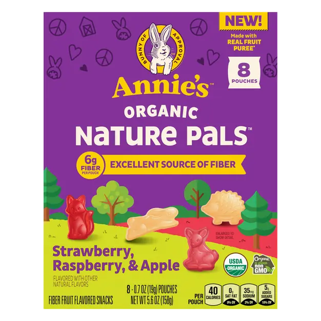 Organic Strawberry Raspberry & Apple Fiber Fruit Snacks - 8 ct