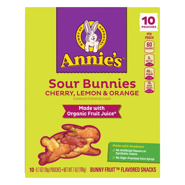Sour Bunnies Assorted Flavor Fruit Snacks - 10 ct
