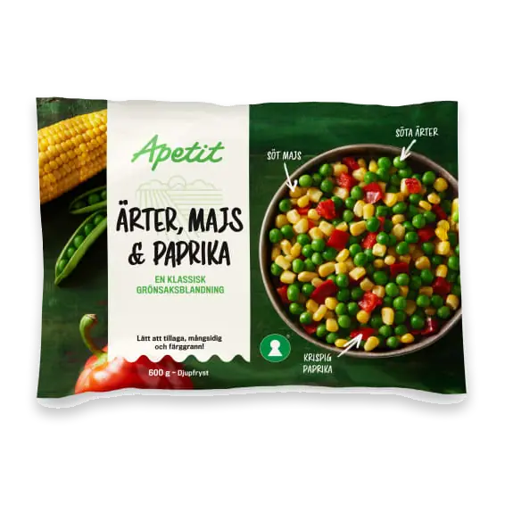 Grönsaker Ärtor Majs Paprika Fryst