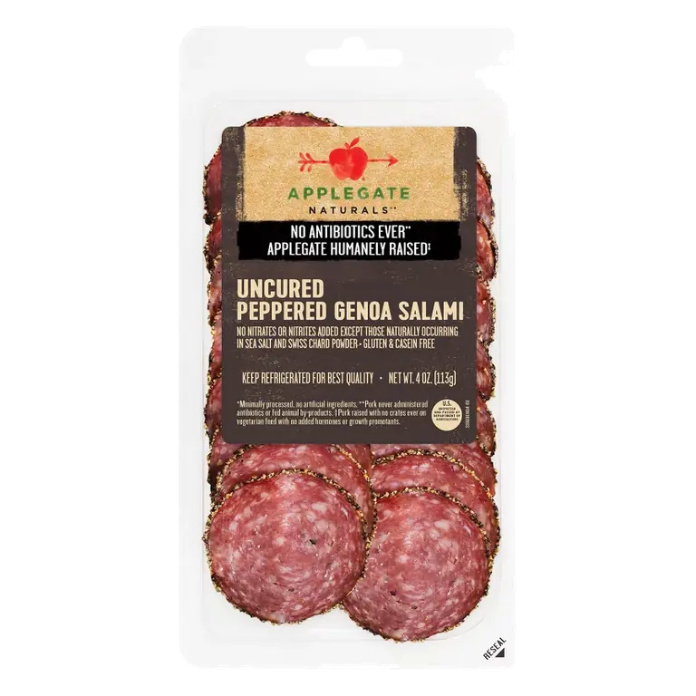 Applegate Uncured Peppered Genoa Salami, 4oz: Gluten-Free, Dairy-Free, No Added Antibiotics