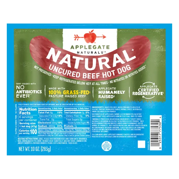 Naturals 100% Grass-fed Uncured Beef Hot Dogs - 6 ct
