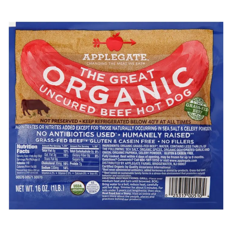 the Great Organic Uncured Beef Hot Dog
