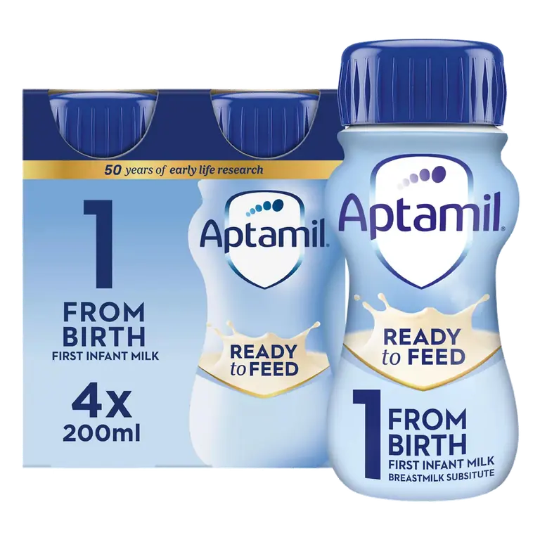 Aptamil 1 First Infant Milk Ready to Feed Milk, from Birth, 4 x 200ml