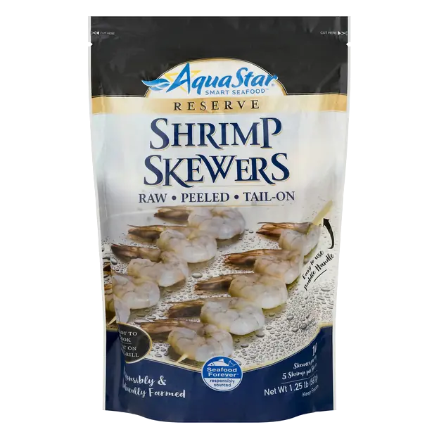 Farm Raised Raw Peeled Tail-On Shrimp Skewers - 10 ct Frozen
