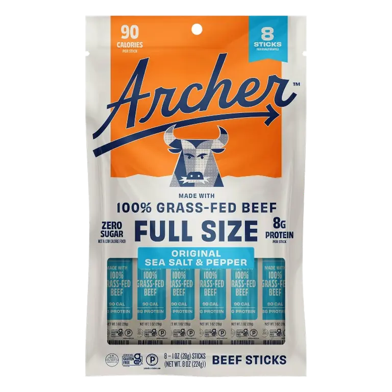 Archer Jerky Original Salt & Pepper Beef Meat Sticks, 8oz/8ct