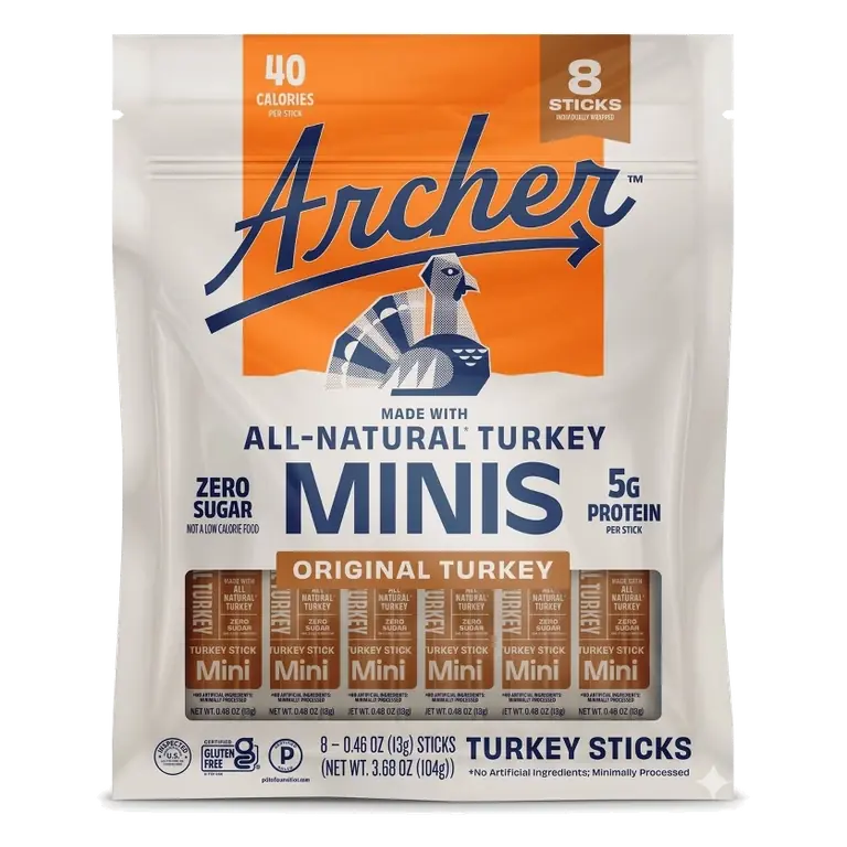 Archer Jerky Original Turkey Mini Meat Sticks - 5g Protein - 3.68oz/8ct