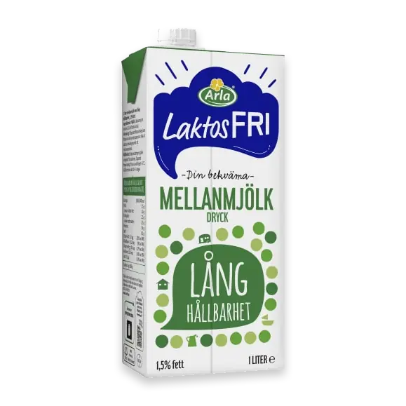 Mellanmjölk Lång Hållbarhet Laktosfri 1,5%