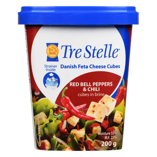 Tre Stelle Danish Feta Cheese Cubes Red Bell Peppers & Chili 200 g