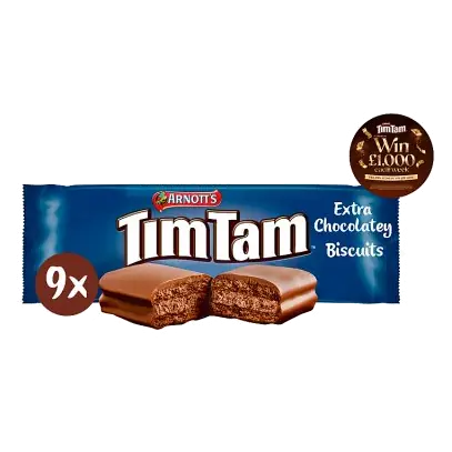 Arnotts Tim Tam Extra Chocolatey Milk Chocolate Flavour Biscuits, 9 Bars, 200g
