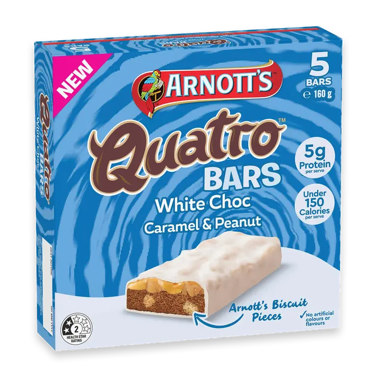 Quatro White Choc Bars Caramel & Peanut