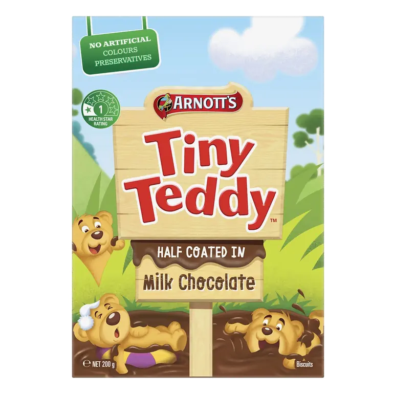 Tiny Teddy Biscuits Half Coated in Milk Chocolate
