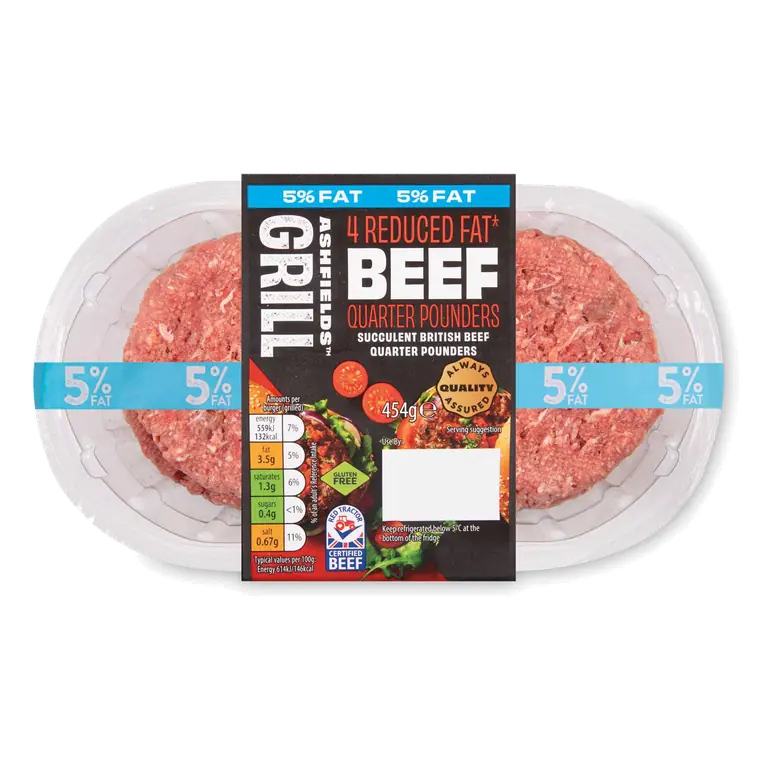 British Reduced Fat* Beef Quarter Pounders 5% Fat 4 Pack