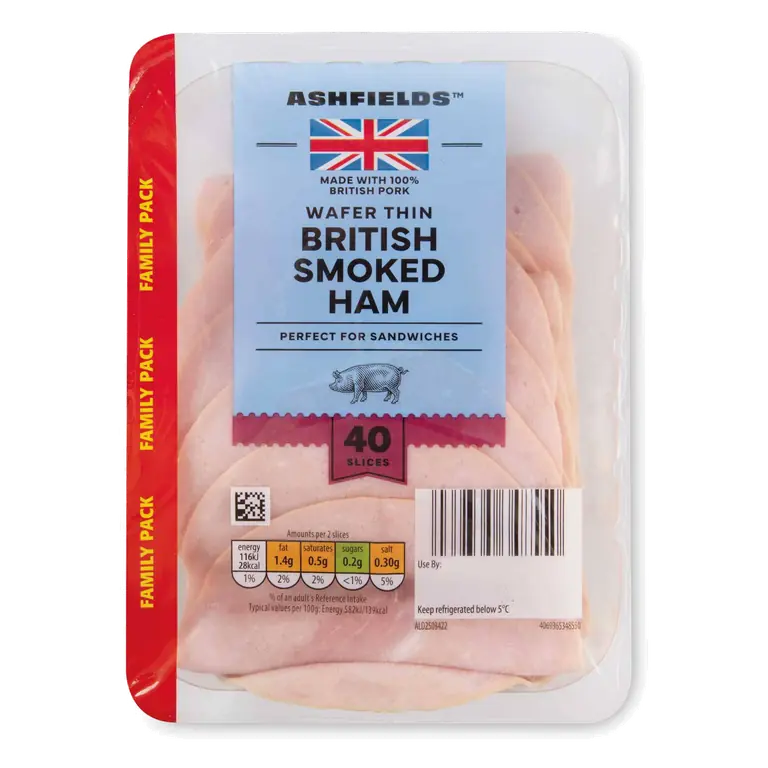 British Wafer Thin Smoked Ham Family Pack 40 Slices