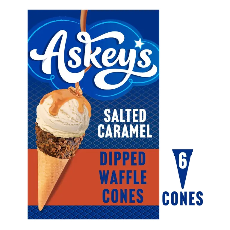 Deluxe Salted Caramel Dipped Waffle Cones 6 Pack