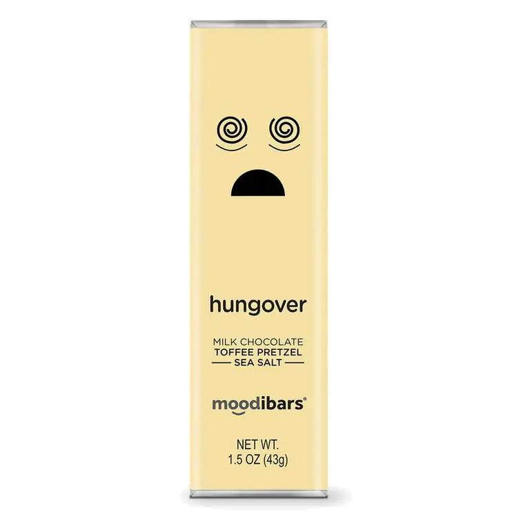 Astor Hungover! Moodibar, Toffee Pretzel Sea Salt Milk Chocolate Bar 1.5oz Bar