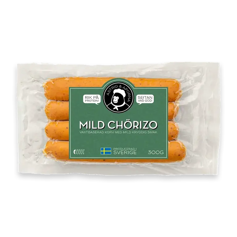 Chörizo mild seitan vegansk 300g Astrid & Aporna