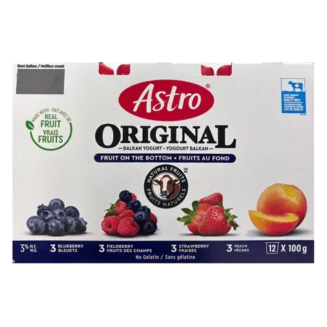 Original 3% Yogurt Fruit On The Bottom Variety Pack 12 x 100 g