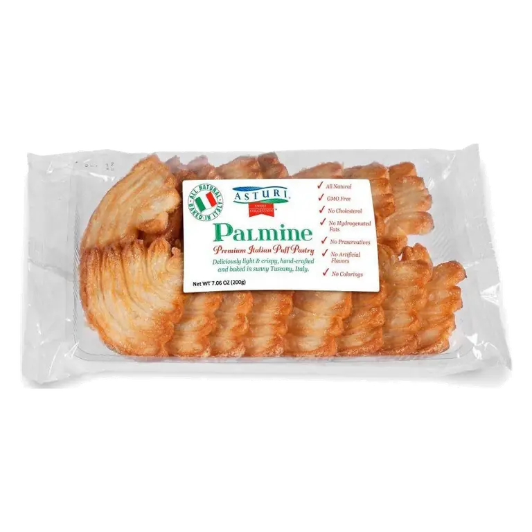 Asturi Palmine Premium Italian Puff Pastry, 7.06oz: Granulated Sugar Topping
