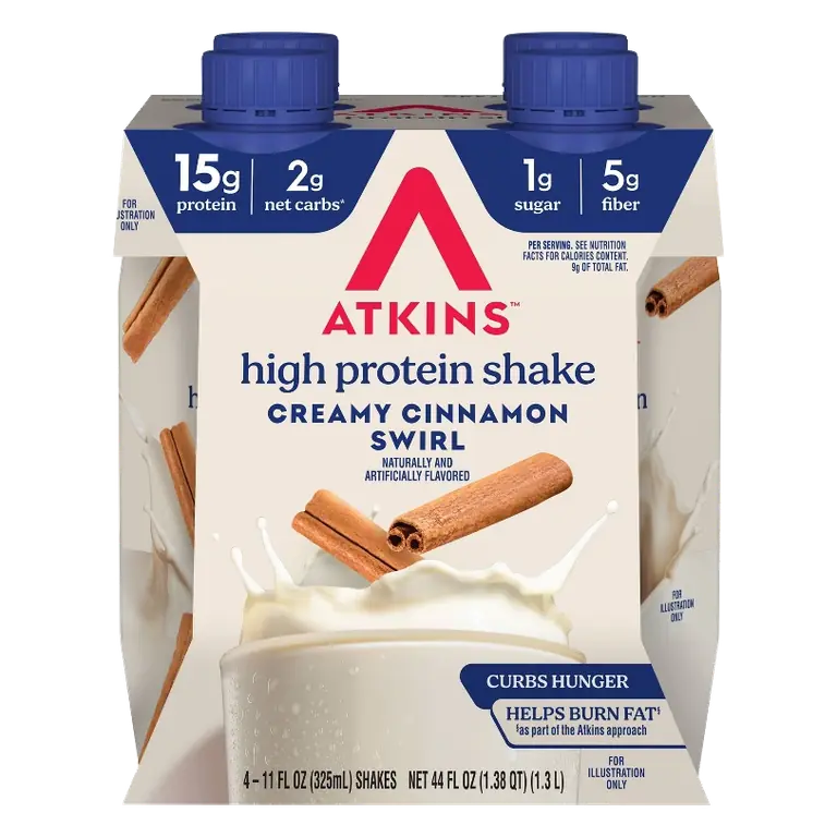 Atkins Cinnamon Swirl Non-Caffeinated Nutritional Soy Protein Shakes, 44 fl oz/4pk: 15g Protein Per Serving, Ready to Drink