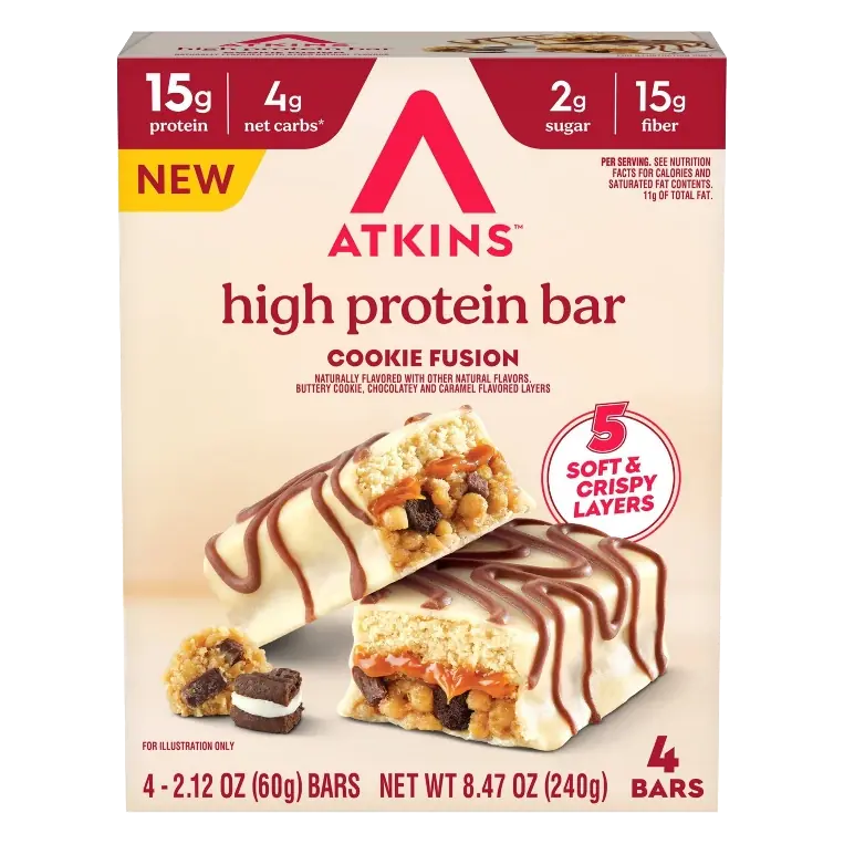 Atkins High Protein Bars, Cookie Fusion Flavor Low Sugar, Keto - 15g Protein - 4ct