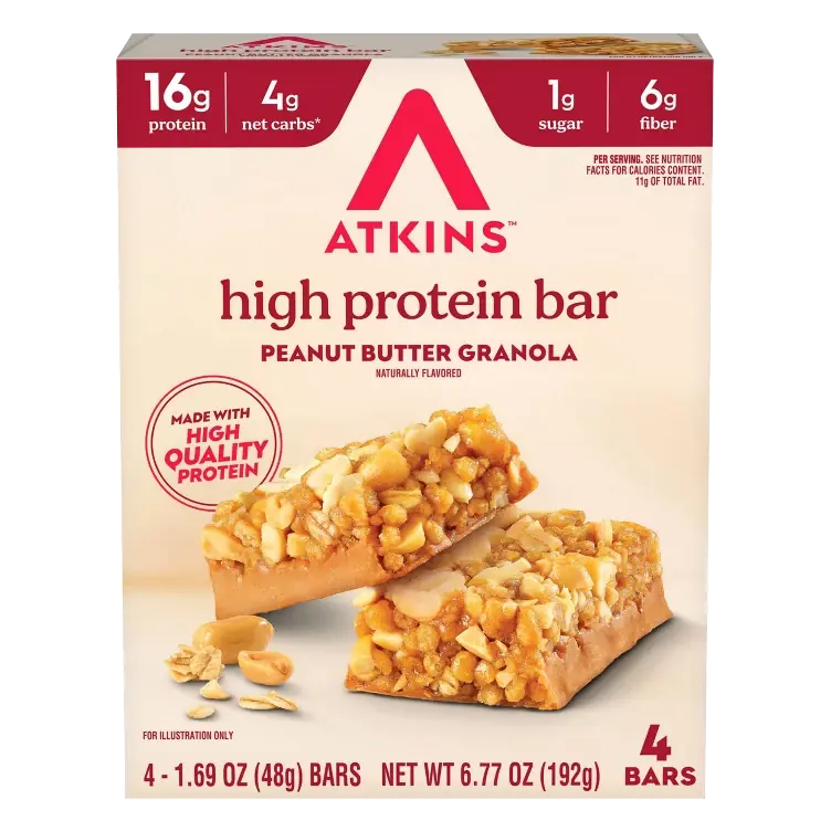 Atkins High Protein Bars, Peanut Butter Granola Flavor - 16g Protein - 4ct