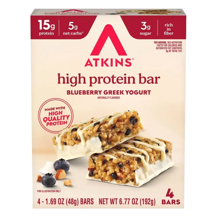 Atkins High Protein Blueberry Greek Yogurt Soy Protein Bars - 15g Protein - 6.77oz/4pk