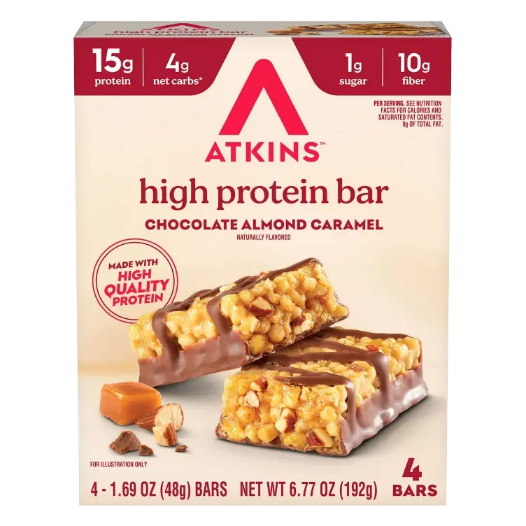 Atkins High Protein Chocolate Almond Caramel Soy Protein Bars - 15g Protein - 6.77oz/4pk