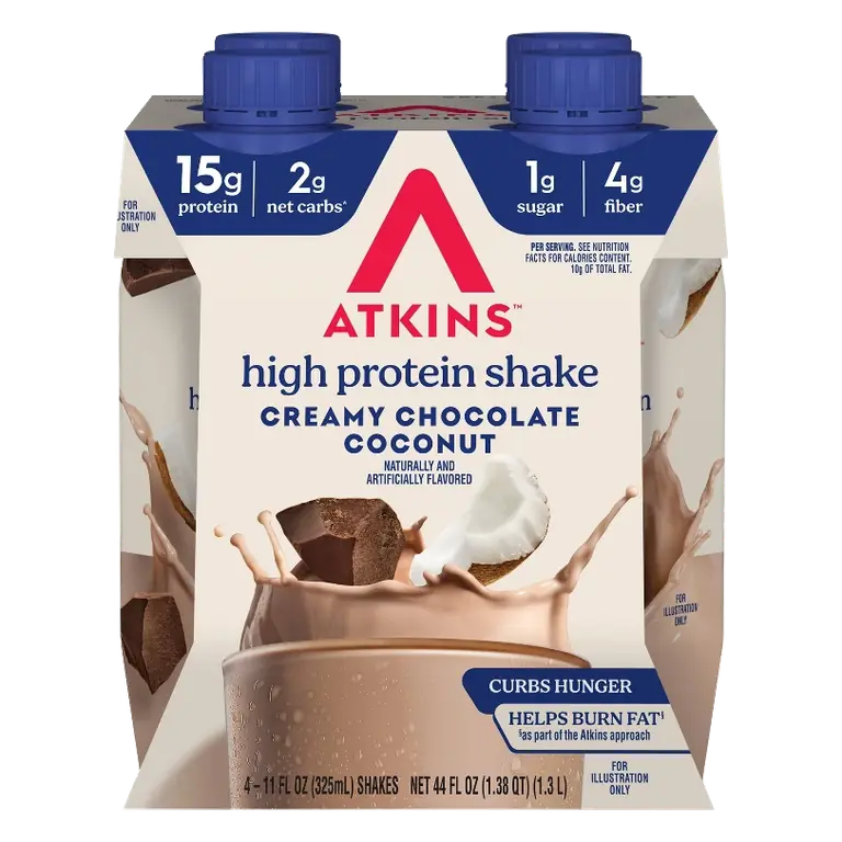 Atkins Ready to Drink Protein Shake Creamy Chocolate Coconut Non-Caffeinated, 44oz/4pk