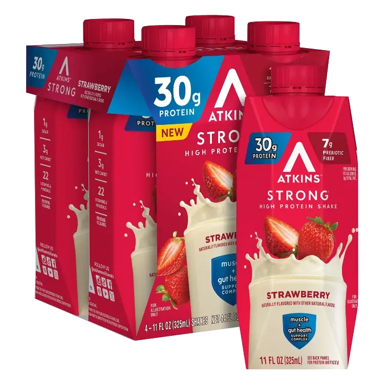 Atkins Strawberry Strong ready To Drink Non-Caffeinated Soy Protein Shakes, 4pk/11 fl oz