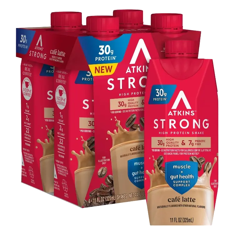 Atkins Strong Café Latte Caffeinated Shakes - 30g High Protein - 11 fl oz/4pk