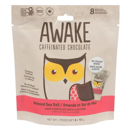Awake Dark Chocolate with Caffeine Almond Sea Salt 8 x 12 g