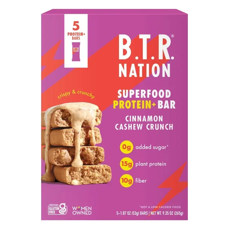 B.T.R. Nation Cinnamon Cashew Crunch Superfood Protein Bar - 15g Protein - 9.35oz/5ct
