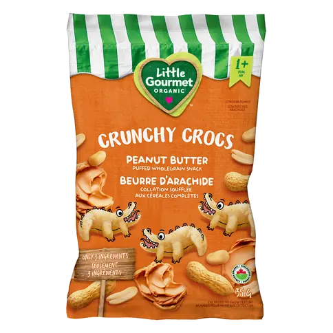 Little Gourmet Organic Crunchy Crocs Puffed Wholegrain Toddler Snack Peanut Butter 35 g