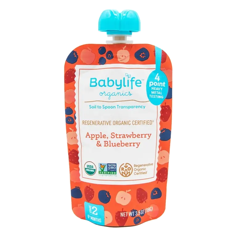 Babylife Organics Apple Strawberry and Blueberry Baby Food Pouch, 3.5oz: Age 10 Months+, 2nd Stage, Pureed, Ready to Eat