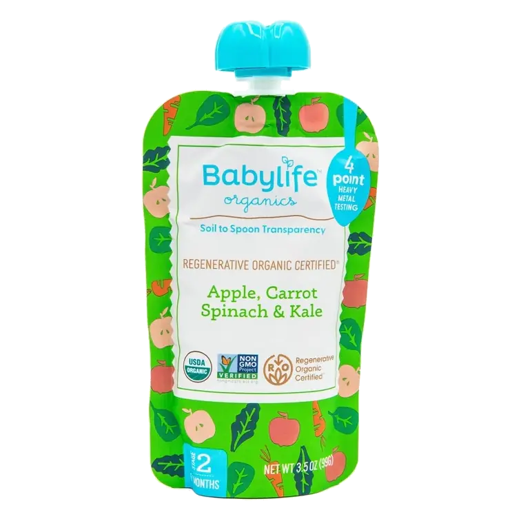 Babylife Organics Apple Carrot Spinach and Kale Baby Food Pouch, 3.5oz: 10 Months and Up, 2nd Stage, Pureed Baby Food, Ready to Eat