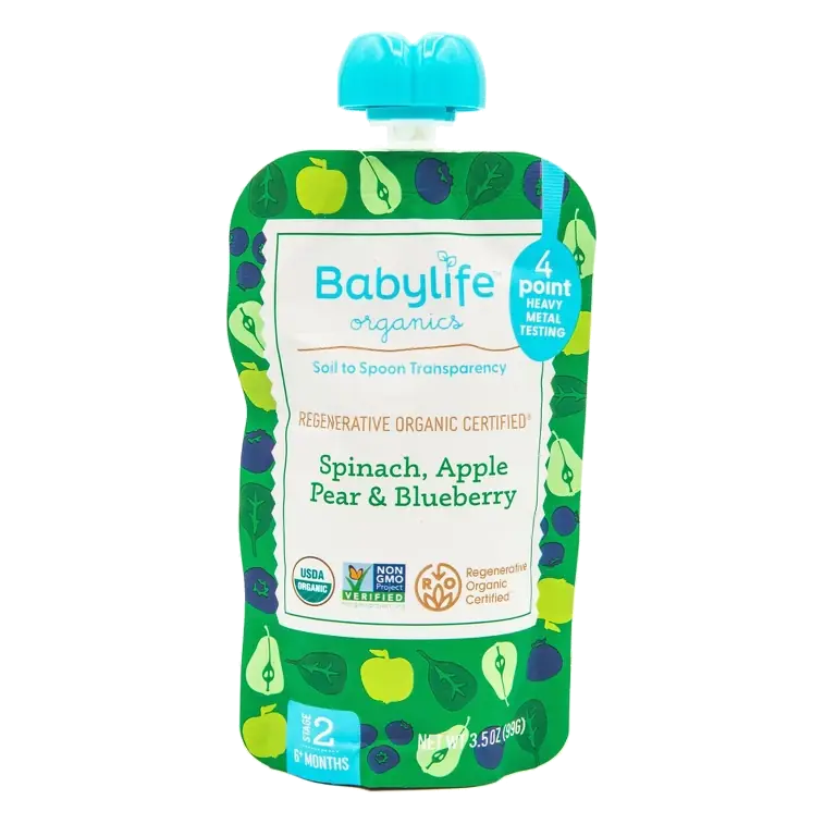 Babylife Organics Spinach Apple Pear and Blueberry Baby Food Pouch, 3.5oz: 10 Months and Up, 2nd Stage, Ready to Eat