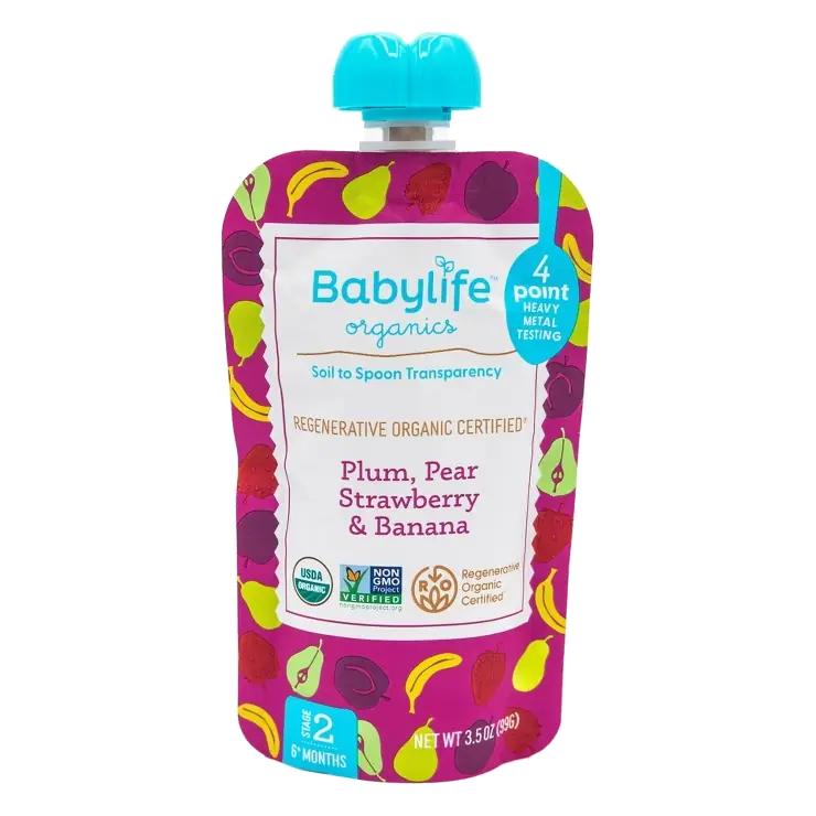 Babylife Organics Plum Pear Strawberry and Banana Baby Food Pouch, 3.5oz: Age Level 10M+, 2nd Stage, Pureed Baby Food, Ready to Eat