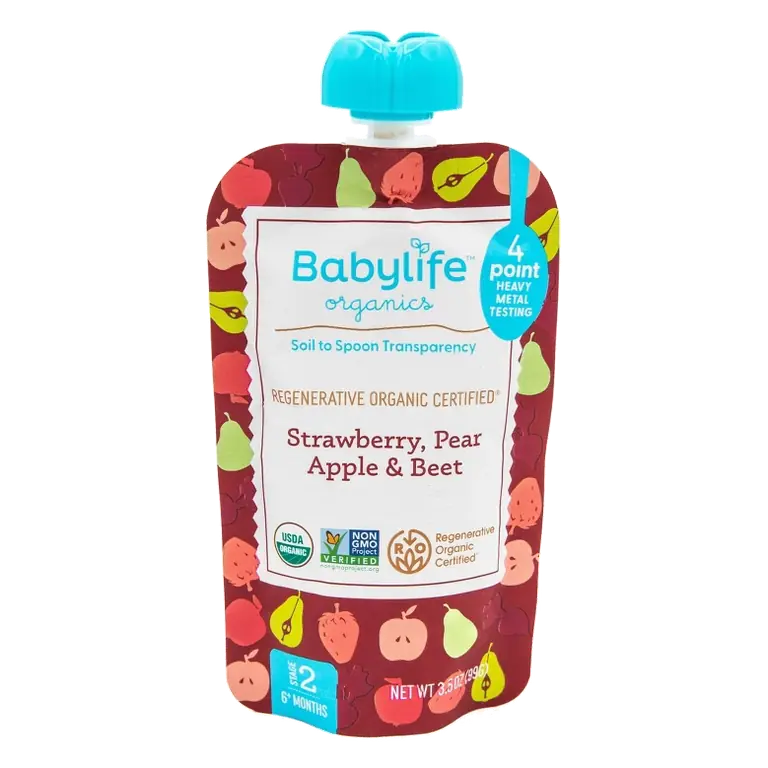 Babylife Organics Strawberry Pear Apple and Beet Baby Food Pouch, 3.5oz: 10 Months And Up, 2nd Stage, Pureed Baby Food, Ready To Eat