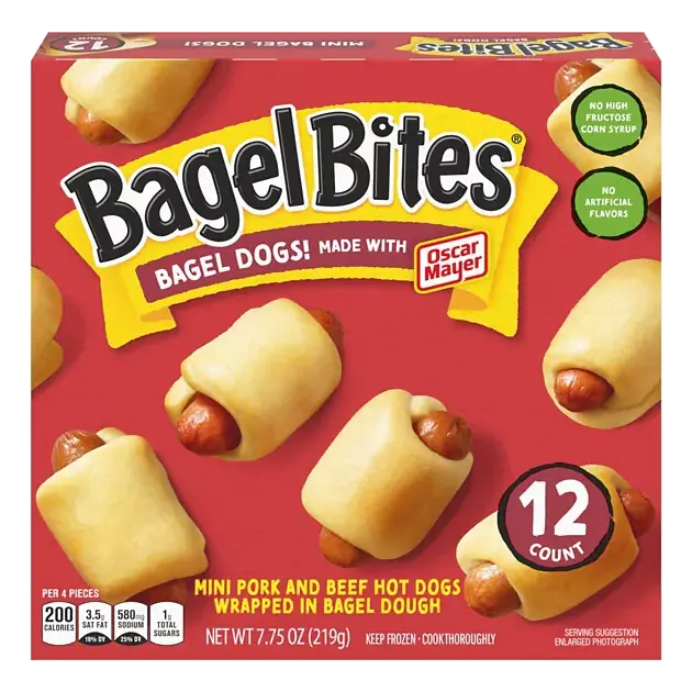 Bagel Dogs Mini Pork and Beef Hot Dogs Wrapped in Bagel Dough