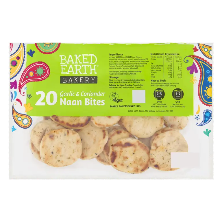 Baked Earth Bakery 20 Garlic & Coriander Naan Bites