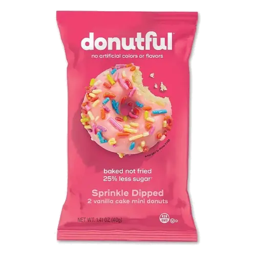 Bakeful Donutful Pink Sprinkle Dipped Vanilla Cake Mini Donuts, 1.41oz/2ct