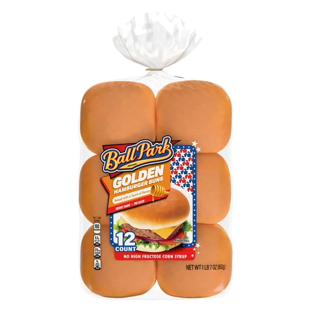 Golden Hamburger Buns Sliced - 12 ct