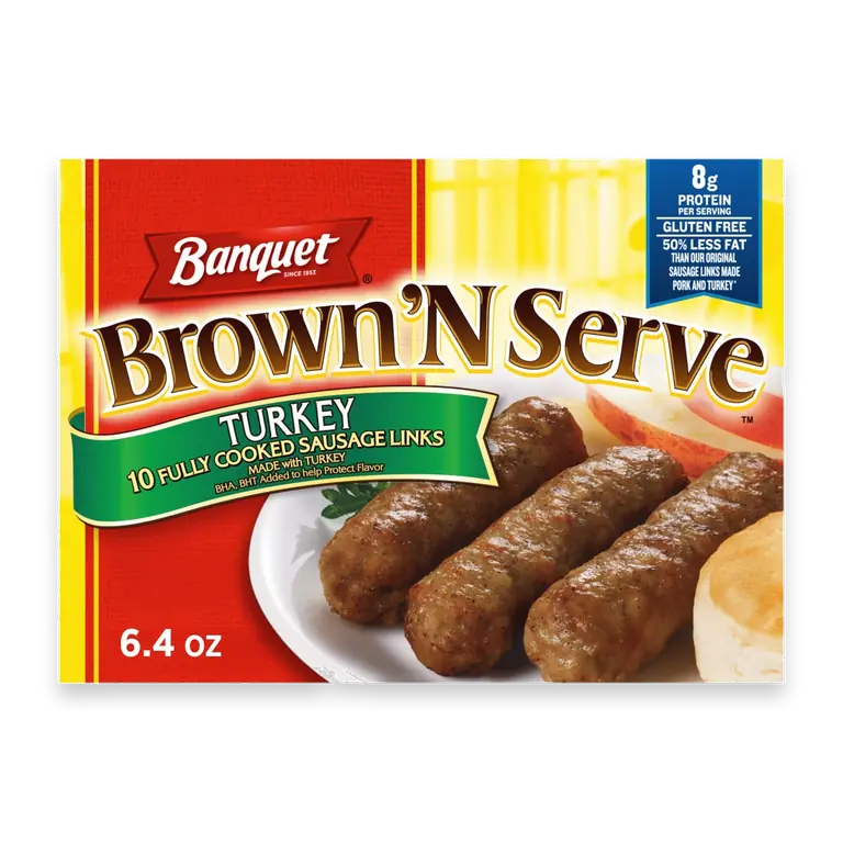 Brown 'N Serve Turkey Sausage Links, Frozen Meat for Breakfast