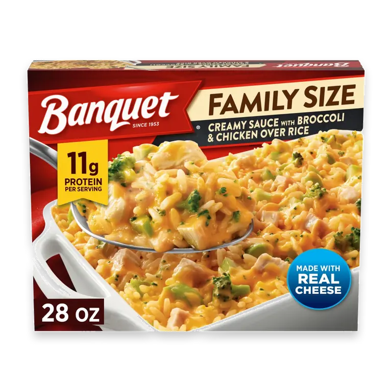 Family Size Creamy Sauce with Broccoli and Chicken Over Rice, Frozen Meal