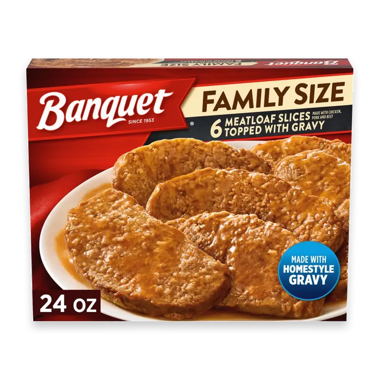 Family Size Meatloaf Slices Topped with Gravy, Frozen Meal