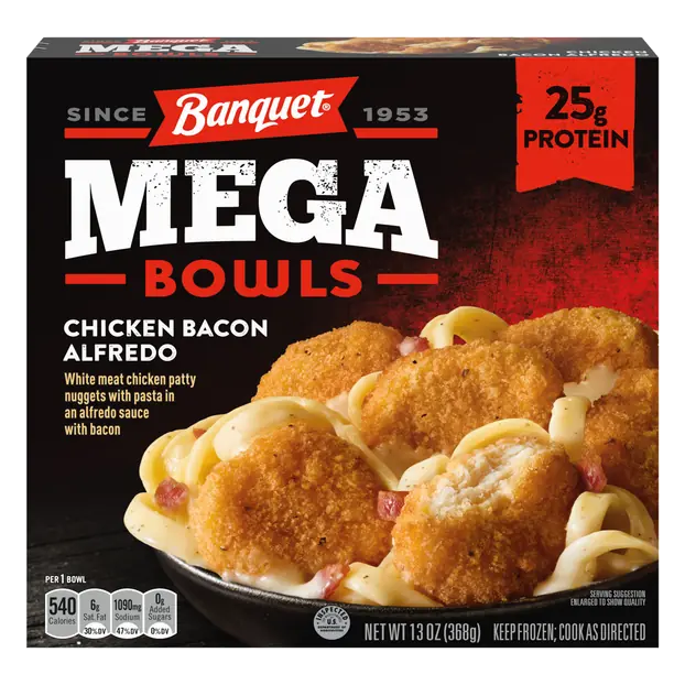 MEGA Bowls Chicken Bacon Alfredo Bowl 25g Protein Frozen Meal