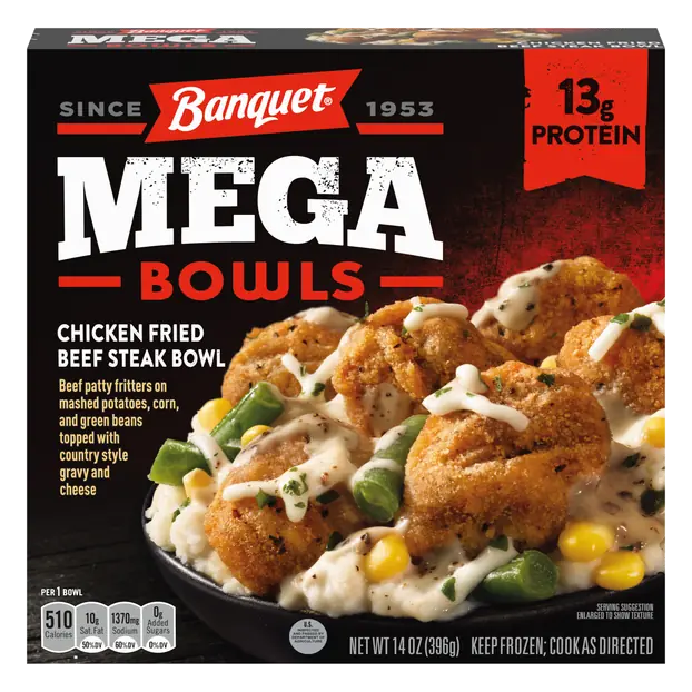 MEGA Bowls Chicken Fried Beef Steak Protein Frozen Meal