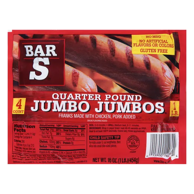 Bar-S Quarter Pound Jumbo Jumbos Franks, 4-Count, 1 lb